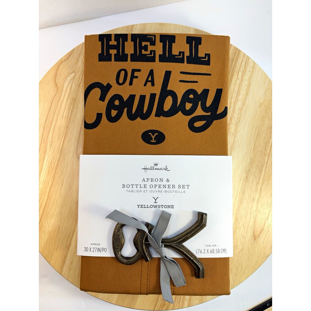 Hallmark Yellowstone Hell of a Cowboy Brown Apron Bottle Opener Set 30x27in